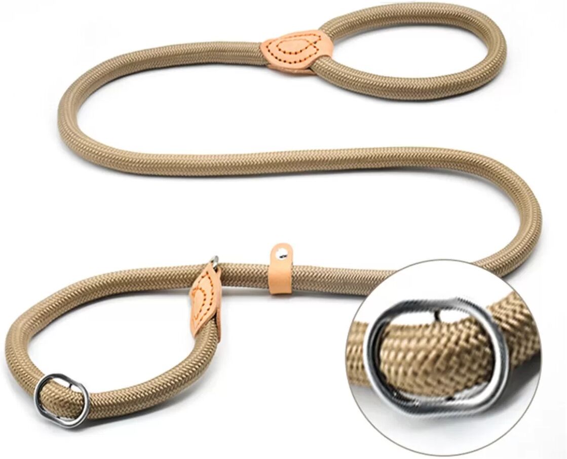 INF Heavy Duty 1.5m Dog Training Slip Lead with Comfortable Grip and Stainless Steel Ring Beige