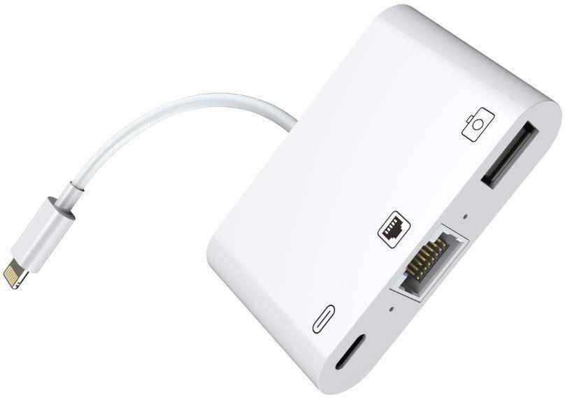 MicroConnect Lightning to RJ45 Ethernet Adapter with USB & Lightning Port for iPhone/iPad (LIGHT-HUB2)