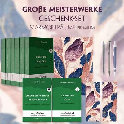 Große Meisterwerke Geschenkset - 8 Bücher (Softcover+ Audio-Online) + Marmorträume Schreibset Premium, Set von Jane Austen,Charles Dickens,Lewis