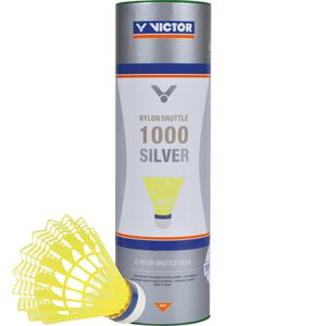 VICTOR Badminton-Bälle Nylon Shuttle 1000 Silver, Trainingsball, mittel, gelb, 6 Stück