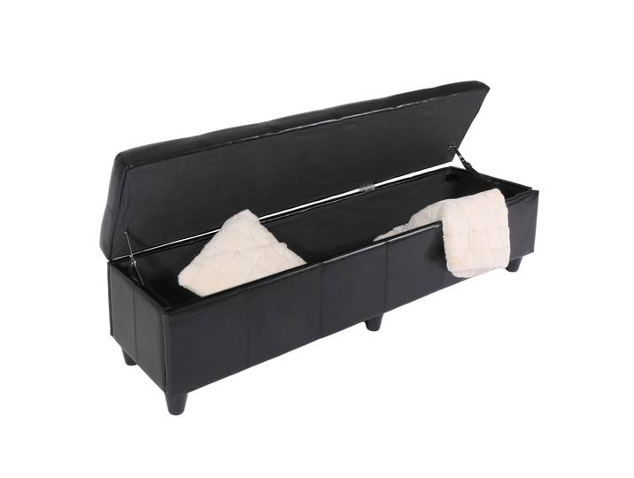 Bank Sitzbank mit Aufbewahrung Kriens XXL, Kunstleder, 180x45x45cm MVG-zertifiziert Schwarz