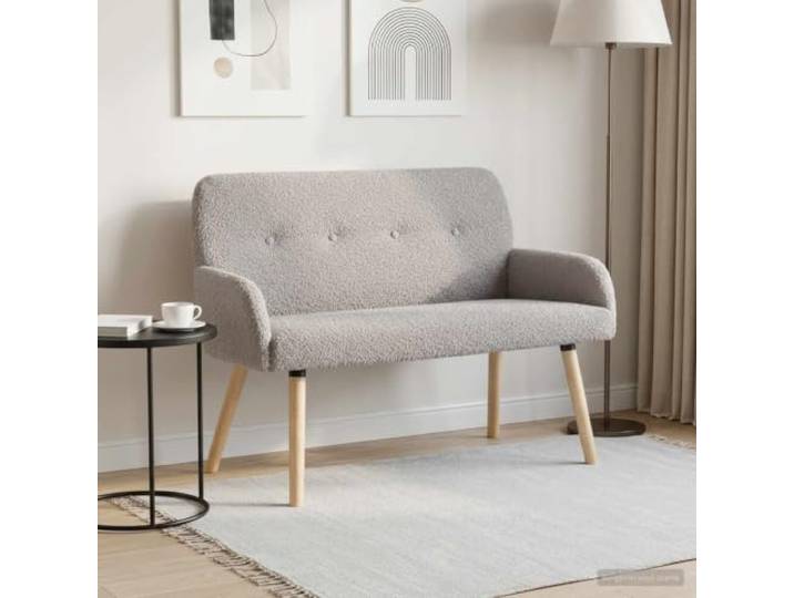 2-Sitzer Sofa mit Massivholzbeinen Hellgrau Bouclé Bouclé-Stoff aus 100 % Polyester,Knopfheftung,Armlehnen,Schaumstoffpolsterung,Kautschukholzbeine