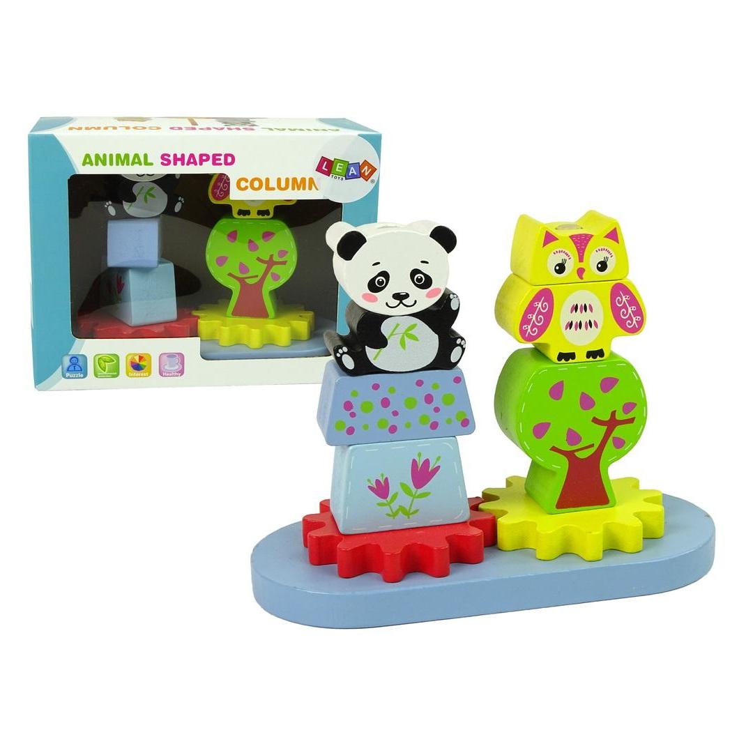 Lean Toys Lean Cars Tiersortierer aus Holz, Eule, Panda, Zahnräder (10139)