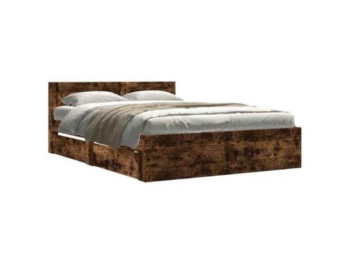 PUGYNBK Bett 120 x 190 cm mit Kopfteil Eiche rauchfarben Holztechnik, Lattenrost, Aufbewahrungsschubladen, Rückenstütze