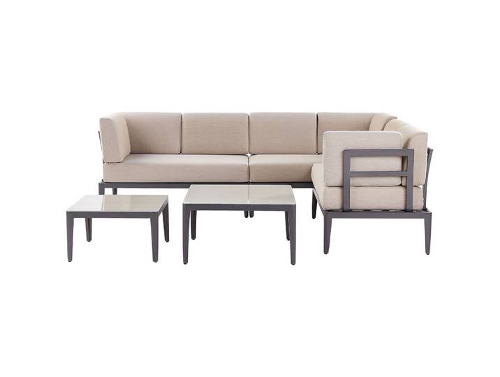 LOUNGE SET 6-Sitzer grau rechtsseitig modular Auflagen beige Rima III