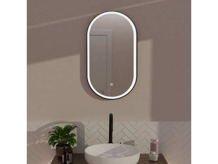 LOMAZOO Miroir salle de bain ovale noir 40 x 70 cm - LED lumineux - anti-buée - Frankfurt