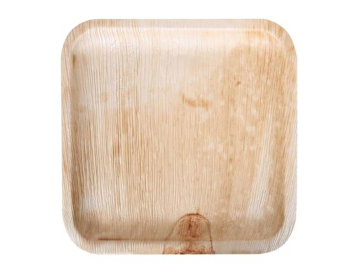 FRANZ MENSCH 100 Stück Teller mit Rand, quadratisch Palmblatt, natur, L: 24 cm, B: 24 cm, H: 2 cm, Karton, Palmblatt Schale, Einweg Schüssel, biologisch abbaubares Palmblattgeschirr, Partygeschirr
