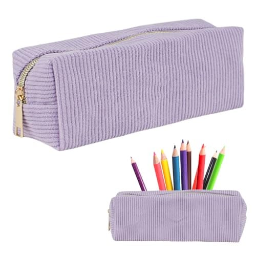WANTUSHUI Corduroy Etui met Bloemenmotief - Lavendel Violet - Zwart