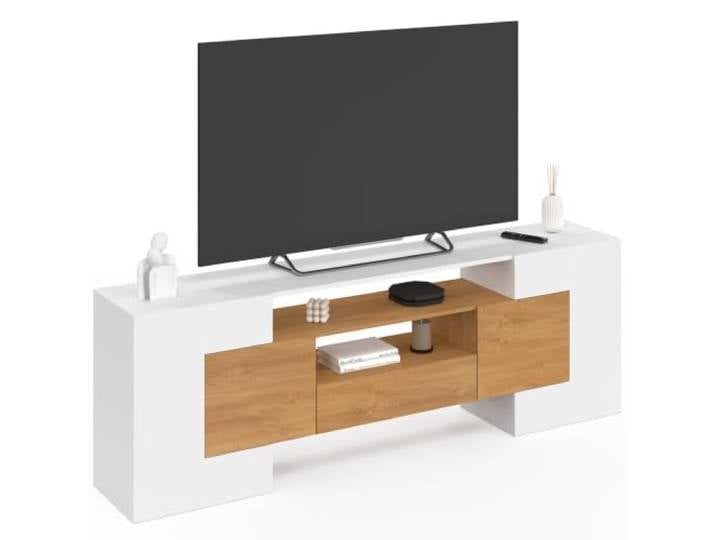IDMarket - XXL TV-Möbel 180 cm Mario 4 Türen und 1 Schublade aus Holz und Weiß