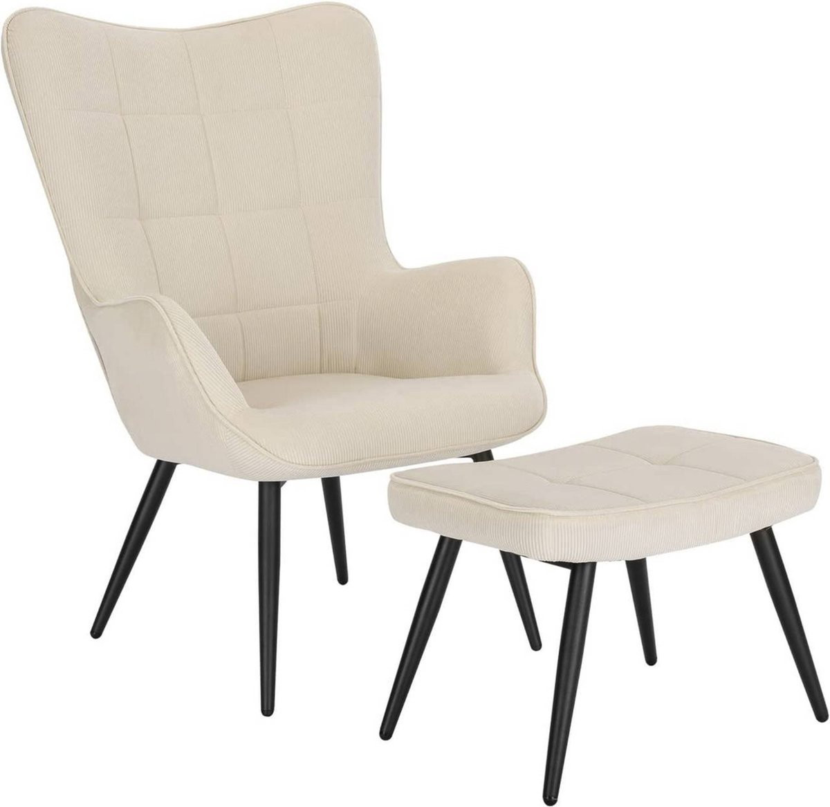 Bolt Edge Fauteuil met Hocker - Beige Corduroy - Lounge fauteuil voor de woonkamer
