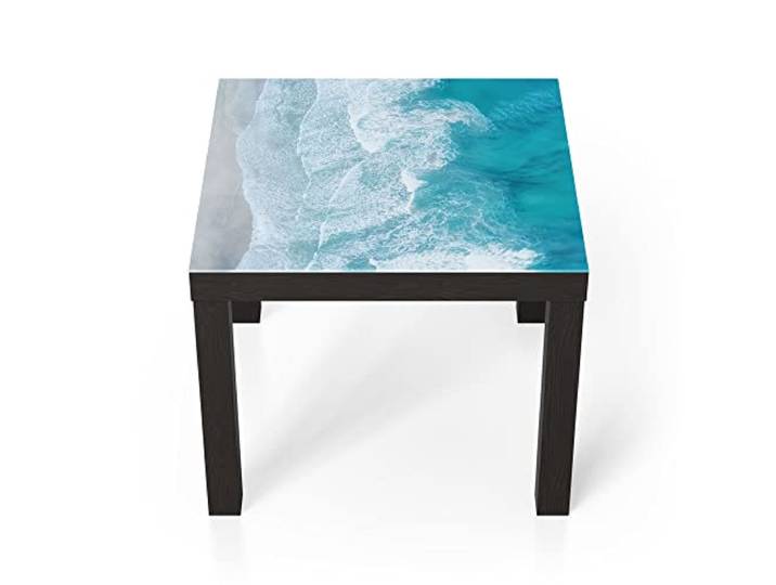 DEQORI Glastisch schwarz klein 55x55 cm Motiv Meeresbrandung von oben ausgefallener Beistelltisch aus Glas Hochglanz Couchtisch fürs Wohnzimmer moderner Couch Tisch mit Design