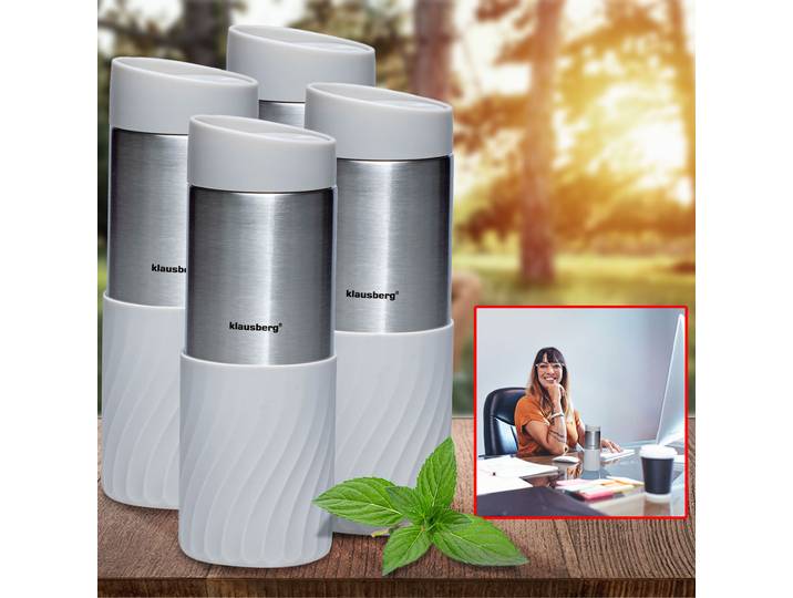 4er-Set Doppelwandiger Thermobecher, 420ml, hellgrau