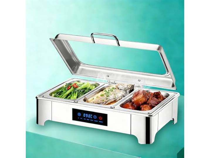 Aocay Elektrischer Chafing Dish Glasdeckel 9L, Edelstahl(1/3 Pan) Speisewärmer Buffetwärmer Elektrisch mit Intelligenter Temperaturregelung, Warmhaltebehälter Essen Elektrisch für Catering