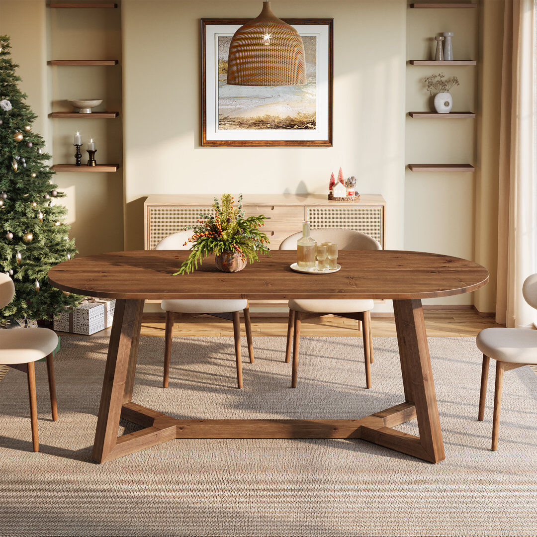 Blue Elephant Fir Oval Wood Top Dining Table with Wood Base Brown