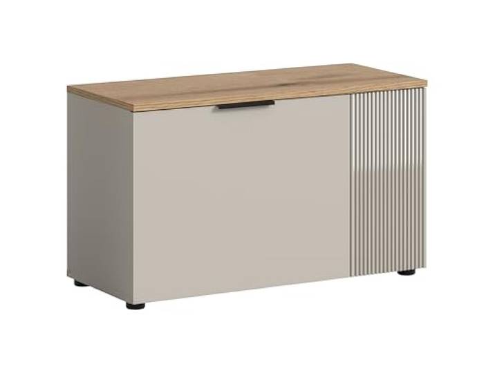 xonox.home – Sitzbank Slide 80x48x36 cm in Kaschmir Nachbildung und Evoke Oak matt – Moderne Garderobenbank mit Stauraum – kompakt, funktional & stilvoll für Flur oder Diele