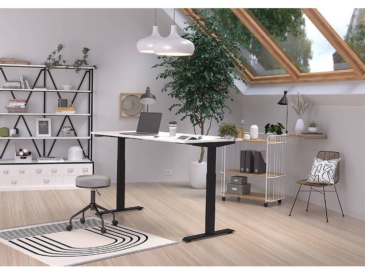 Bureau réglable en hauteur Jet 160cm Blanc/Blanc/Noir