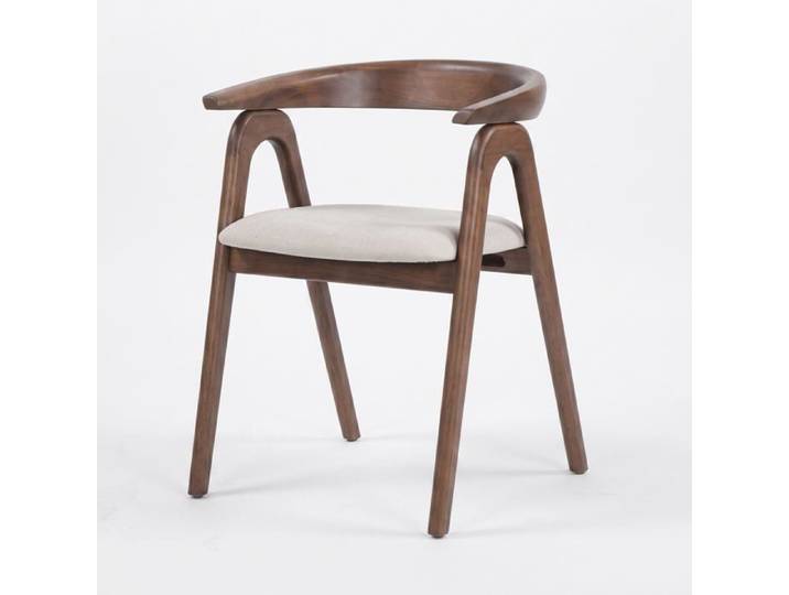 Chaise en bois d'hévéa marron et tissu beige - Hawa - Maison Pavane