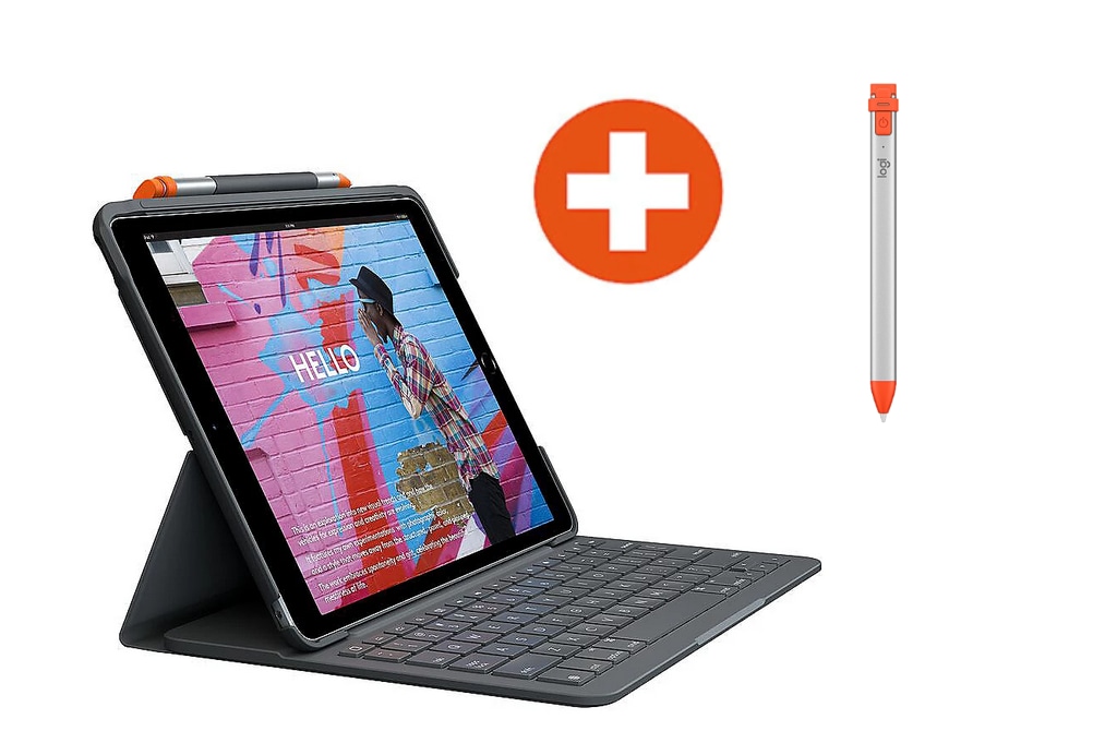 Logitech Slim Folio Hülle und Tastatur + Logitech Crayon für iPads 10,2"