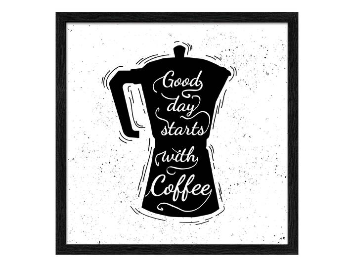 Image en bois Commence avec un café Verre flotté, MDF Blanc/Noir 33 x 33 x 1cm