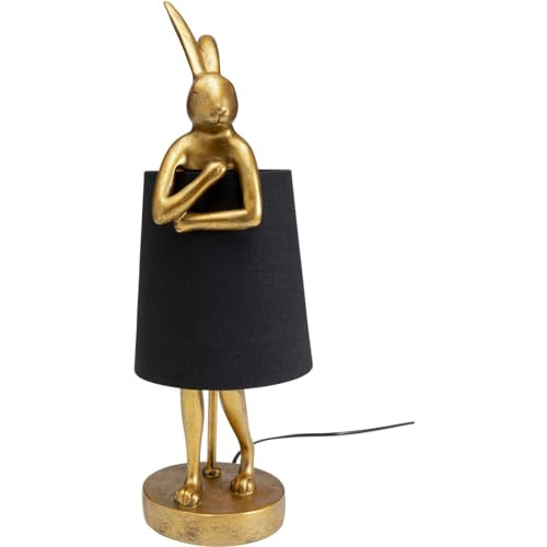 Kare Design Tafellamp Animal Rabbit goud/messing en zwart met textiele kap, Hoogte: 50 cm