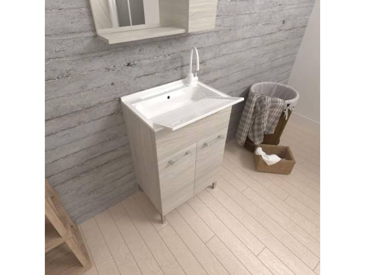 Kiamami Valentina - Meuble-évier 50cm chêne gris avec planche à laver amovible Pratico