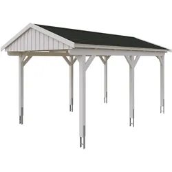 Skan Holz Fichtelberg - Satteldach Einzelcarport Breite 317 cm Gr. 1 - 317 x 566 cm Dachschalung mit Dachschindeln (schwarz) weiß Holzcarport