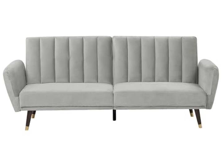 Beliani 3-Sitzer Schlafsofa aus Samtstoff in Hellgrau Glamour Stil Vimmerby