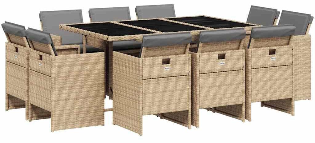 Gartenmöbel-Set, 11-teilig, Beige - Lounge-Set aus Poly-Rattan - Inklusive Kissen