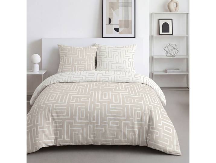 Parure de lit imprimé graphique 260x240cm beige