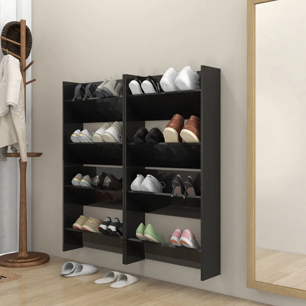 Ebern Designs Wall Shoe Cabinets 4 pcs Engineered Wood High Gloss Black 16