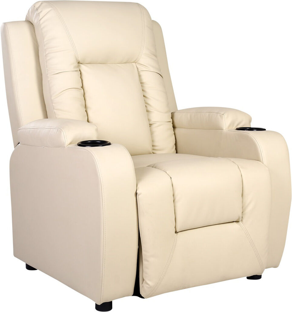 Latitude Run Adells Bonded Leather Manual Push Back Home Cinema Recliner Armchair Cream 104cm H X 82cm W X 88cm D