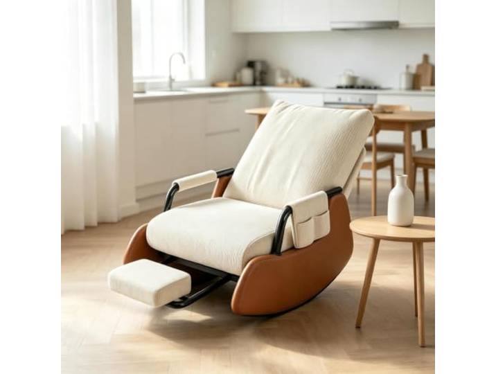 kumamart Polstersessel Schaukelnd mit Breiter 60cm Sitzfläche Wohnzimmersessel mit harmonischer Wippfunktion und durchdachter Seitenaufbewahrung.