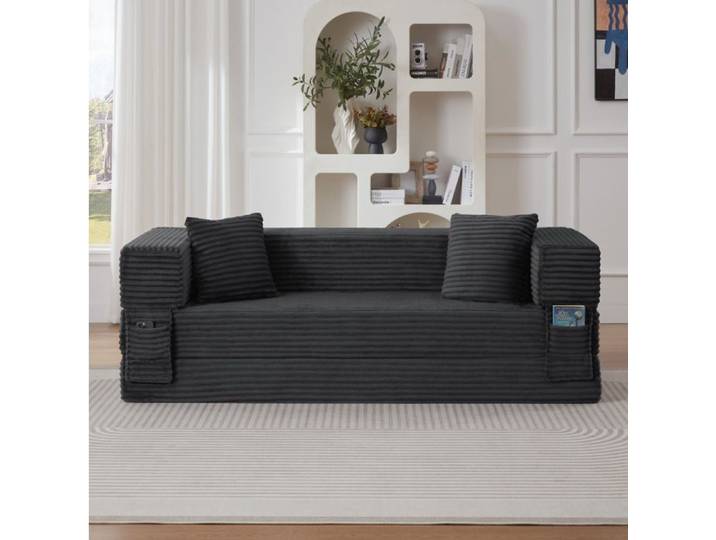 Canapé convertible 3 places - BEAUNIV - convertible en lit design droit velours côtelé mousse gris foncé