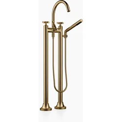 Dornbracht VAIA Wannen-Zweilochbatterie, freistehende Montage, Handbrausegarnitur, Kreuzgriff, Ausladung 221mm, 25943809-39, Farbe: Dark Brass gebürstet