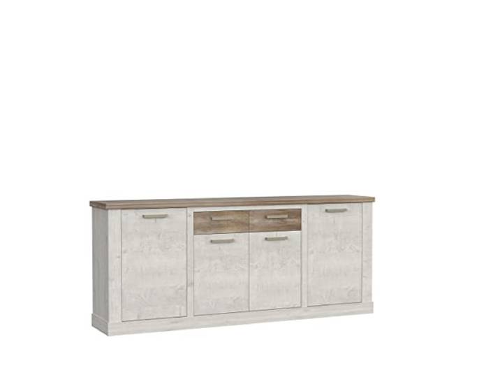 möbelando Sideboard >Duro< (BxHxT: 212,9x90,3x41,3 cm) Pinia Weiss mit Eiche Antik