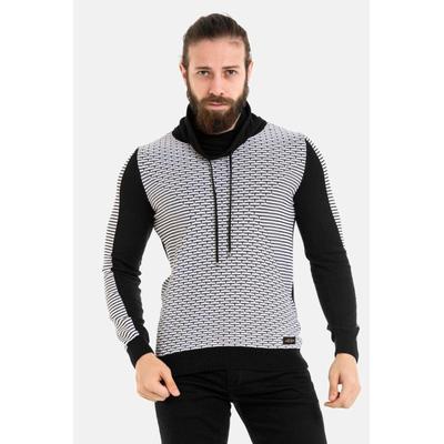 Rundhalspullover CIPO & BAXX "Pullover", Herren, Gr. L, schwarz, 50% Baumwolle, 50% Polyacryl, gestreift, regular fit, Rundhals, Pullover Rundhalspullover, im modernen Look, CP264