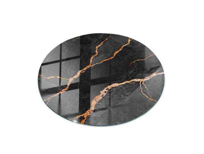 Tulup Glasplatte Ø50 Marmormuster mit Adern, Schwarz, Rotbraun, Glas, Rund, 50x0.4x50 cm, Esszimmer, Esstische, Tischsysteme