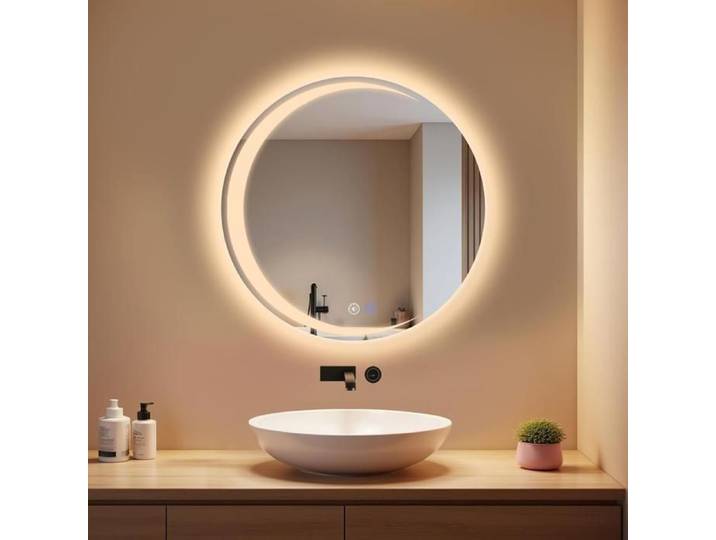 Miroir de salle de bain - NETTLIFE - Miroir mural rond - LED IP44 - 50 cm - Tactile dimmable