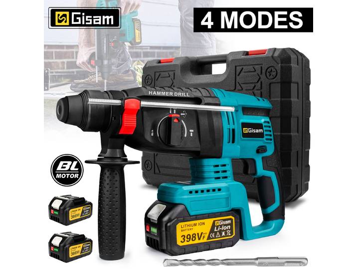 Marteau électrique sans balais Gisam 26 mm 360 ° Marteau perforateur rotatif multifonction sans fil pour batterie Makita 18V