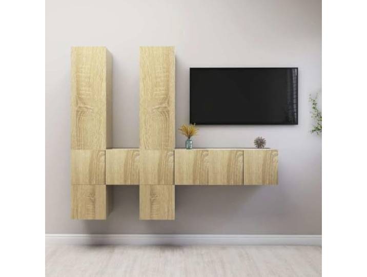HEFZGDB TV-Schrank-Set Sonoma-Eiche Holzwerkstoff 7-TLG. Moderner Wandschrank mit großem Stauraum und Mehreren Fächern für Wohnzimmer Aufbewahrung