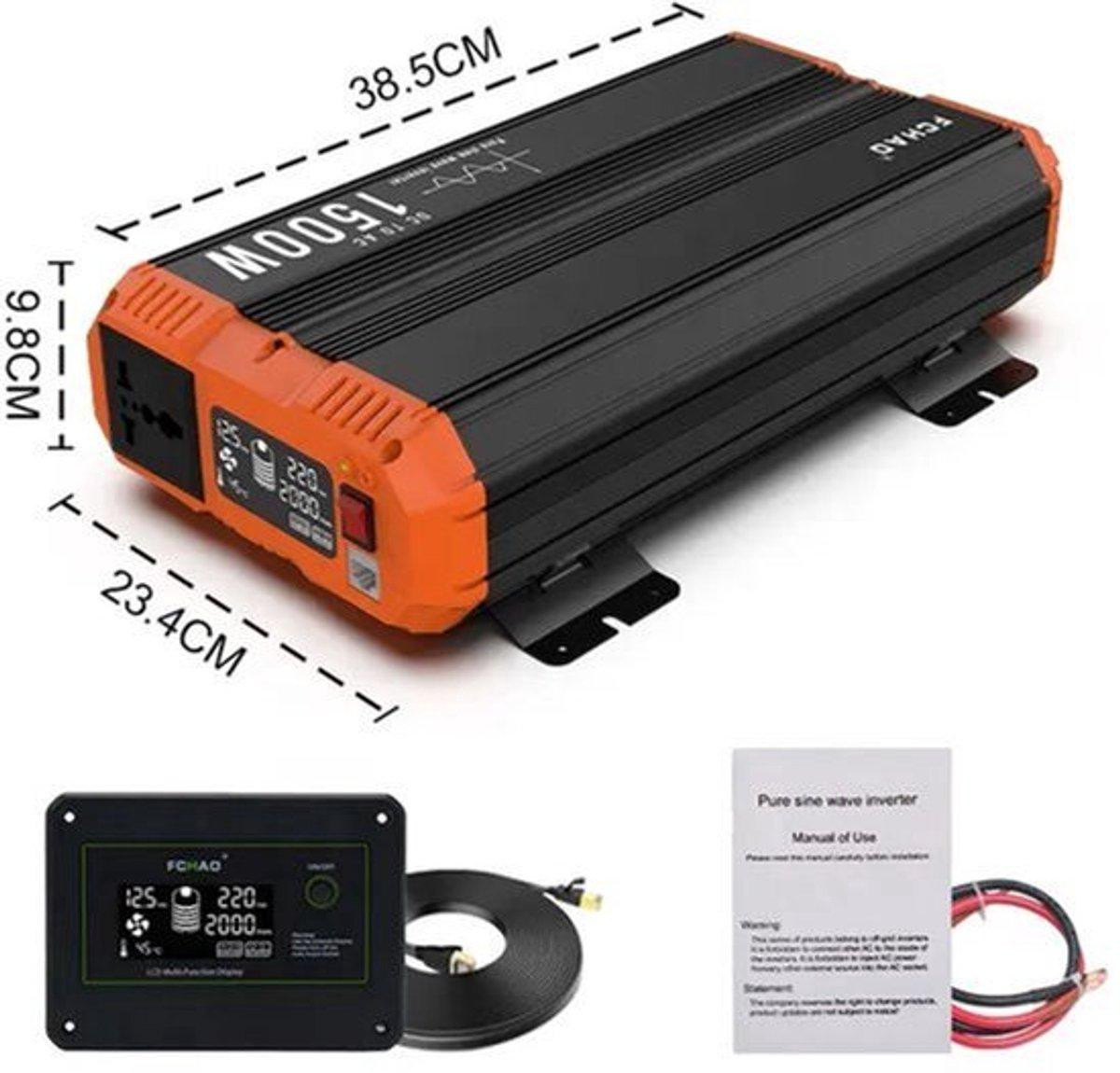 Selius Zuivere Sinus Omvormer 1500W - 12V naar 230V met EU Stekker voor Thuis en Recreatie