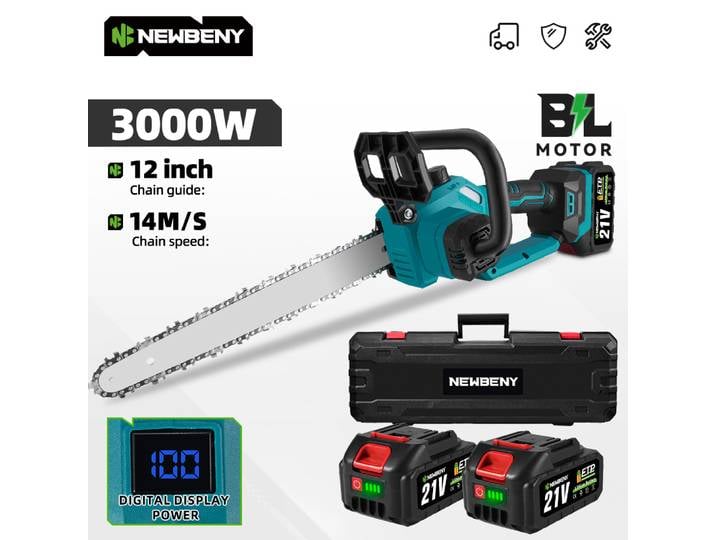 NEWBENY – tronçonneuse électrique sans balais de 12 pouces, affichage LED, sans fil, coupe du bois, scie d'enregistrement de jardin pour Makita, broche de batterie 18V
