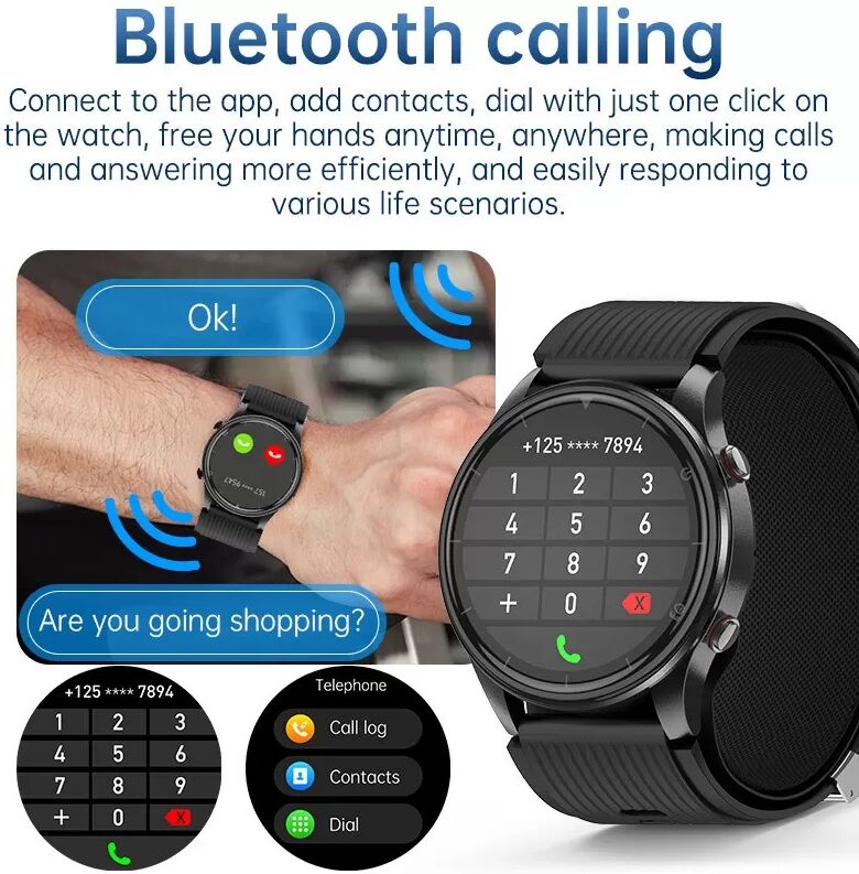 INF AMOLED Smartwatch mit Blutdruck, EKG, Bluetooth-Anruf, Blutsauerstoff und SOS-Funktion