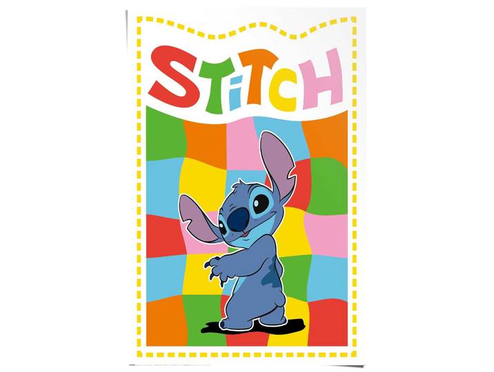 Poster REINDERS Stitch - chequered Stitch , blau (farbe bild(er): blau), B:61cm H:91,5cm T:0,1cm, Bilder, Poster, Kinderzimmer - Blau - 150 gr. Papier - Cartoons und Charaktere