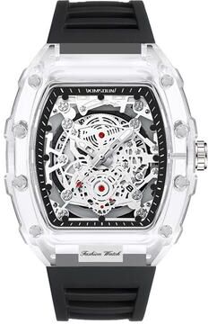 Fashion Sheath Barrel Shaped Transparent Quartz Watch Waterproof Sports Timepiece And Unique Gift For Men black