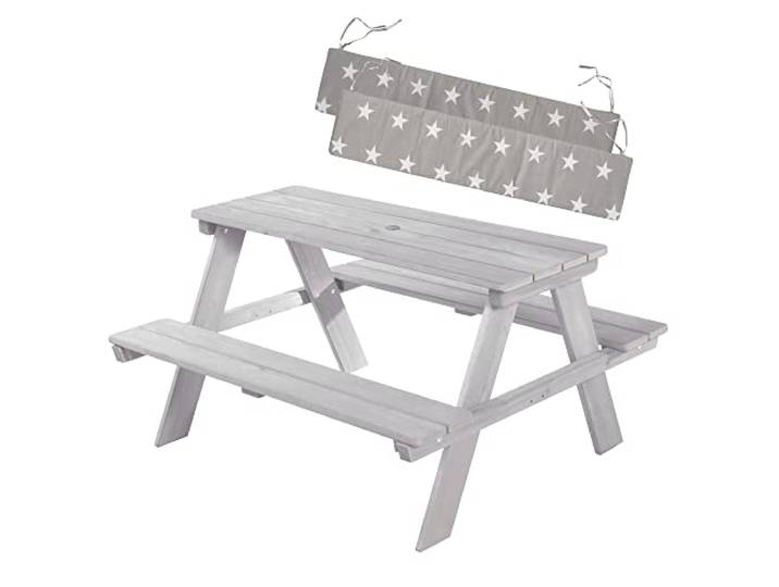 roba Kinder Outdoor+ Sitzgruppe Picknick for 4 inkl. Sitzkissen – Garten Sitzgarnitur aus Massivholz – 4 Plätze – Grau