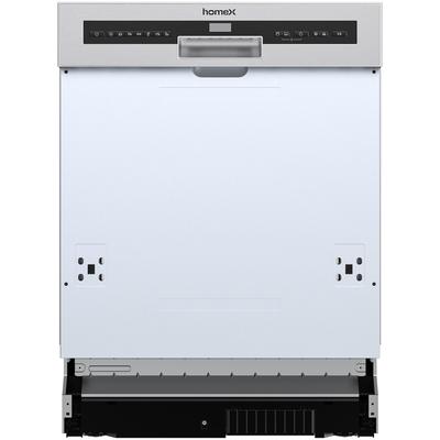 homeX Geschirrspüler 60 cm, Einbau Spülmaschine teilintegrierbar - 14 Maßgedecke, 7 Programme, AquaStop, DWSI601444C