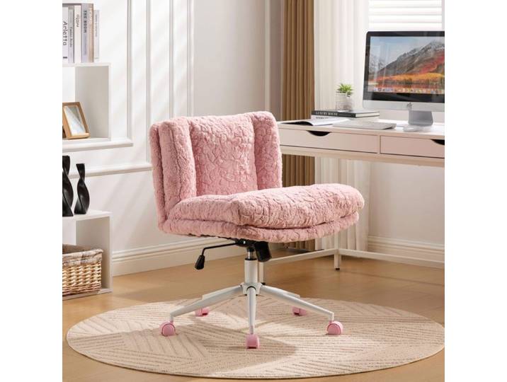 Chaise de bureau large 26 4″ - BELLEMAVE - Chaise pivotante à hauteur réglable - Siège de bureau - Chaise maquillage - Rose