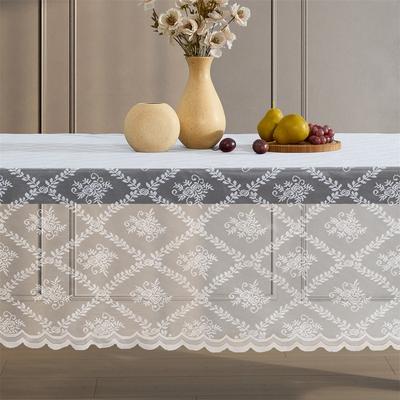 HLC.ME Isabella Floral Lace Fabric Round Rectangle Tablecloth,Wrinkle Resistant Table cloth, Patterned Scalloped Tablecloth