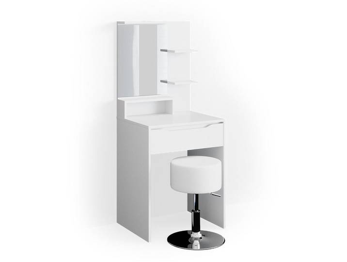 Vicco Schminktisch Ruben, Weiß, 60 cm mit Spiegel und Hocker, 3 Fächer, 1 Schubladen, Rechteckig,Rechteckig, 60x142.7x48 cm, Schlafzimmer, Schminktische